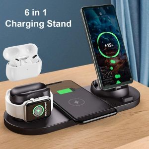 6 in 1 Fast Wireless Charger 6 in 1 Wireless Charging Dock for Apple Watch and Airpods Charging Station for Multiple Devices Fast Wireless Charging Stand Compatible iPhone Samsung Android Charging