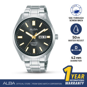 Alba Mechanical Jam Tangan Pria AL4149 / AL4149X1 Automatic Grey Dial Stainless Steel Strap Watch