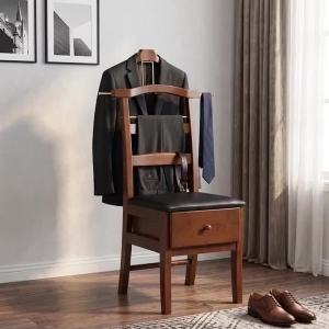 FFBH Solid Wood Coat Rack Nordic Aesthetic Art Shoe Changing Stool Creative Organizer Standing Suit Clothes Hanger Clothing Furniture 9T1N6