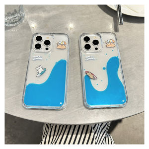 Floating Decor Puppy Dog Blue Liquid Case for iPhone 17 16 15 14 Pro Max Dynamic Seawater Moving Around Cover Clear Hard Capa
