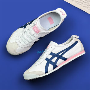 Original Tiger Shoes Classic White/dark Blue/pink Mexico66 Low Top Mens and Womens Leather Non-slip Lazy Shoes Comfortable Breathable Casual Sneakers 1182A078