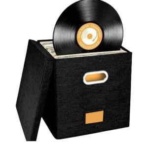 Record Storage Box for CDs Storage 12.99Inch Folding Organizers with Lid and Handles Holds 100+ Albums and Files