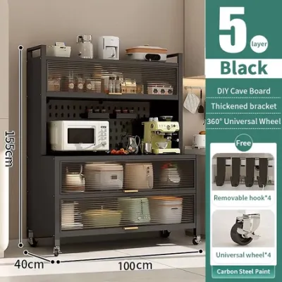 Kitchen Storage Pantry Cabinet Buffet Sideboard Cupboard Coffee Bar Microwave Stand With Door Cabon Steel Organizer