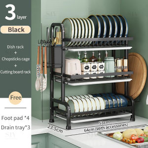 SIV 2/3Tier Rak Pinggan Stainless Steel Dish Rack Dish Drainer Dish Rak Kitchen Plate Drying Rack Storage