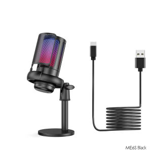 Haomuren USB Micrô Podcast PC có đèn RGB Nút tắt tiếng Núm tăng âm PS4/5 Mac Điện thoại Micrô chơi game có bộ lọc Pop Chân đế kim loại Giắc cắm tai nghe Ghi âm phát trực tuyến Trò chuyện ME6S