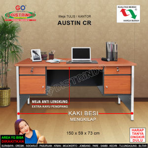 Meja Kerja Tulis Kantor 150cm Kaki Besi Croom Mengkilap Daun Meja ada tambahan Penguat Anti Lengkung
