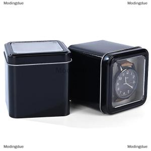 [COD] Modingdue 8CM Square Black Watch Organizer Box Show Holder Tinplate Can Metal Sealed Jewelry Gift Box Display Case With Cushion