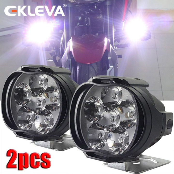 EKLEVA 2pcs Motorcycle Headlight 6 LED Lights White SpotLights Electric