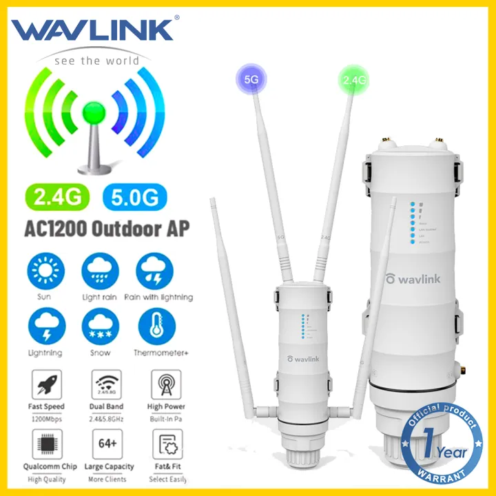 WAVLINK AC1200 Dual -Frequency 2.4GHz (300Mbps)+5GHz (867Mbps) High -Power Outdoor Wireless AP/Range Extensor/Router POE Power Supply and Built -in Lightning