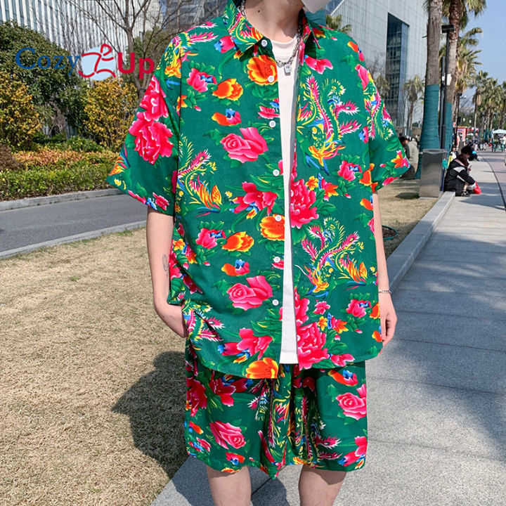 Cozy Up Men's Casual Button-Down Short Sleeve Hawaiian Shirt Suits Fit  Beach Floral Piece Vacation Outfits Sets (Shirt+pants) Lazada PH