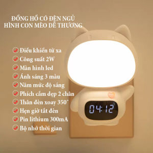 Đồng hồ xem giờ có đèn ngủ hình con thỏ dễ thương ánh sáng 3 màu tăng giảm điều chỉnh độ sáng 5 cấp độ