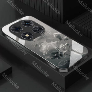 Redmi Note 14 Pro 5G Case Redmi Note 14 5G Case Redmi Note 14 Pro+ 5G Case Luxury Rose Flower Painted Glass Phone Case INS Style With Wrist Strap Rope Lens Protection All-inclusive Shockproof Back Cover