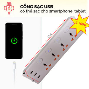 Ổ cắm điện đa năng Có USB Cao Cấp Màng Che Chống Dật Công Tắc ON/OFF Từng Ổ Dây 3m/5m - an toàn chống quá tải (Bảo Hành 1 Năm)