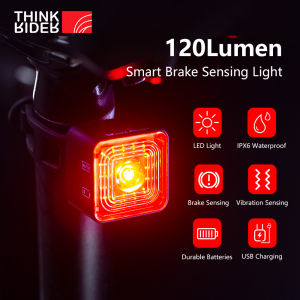 ThinkRider Smart Bicycle Tail Rear Light Auto Start Stop Brake IPX6 Waterproof USB Charge 120LM Bike LED Cycling Tail Taillight