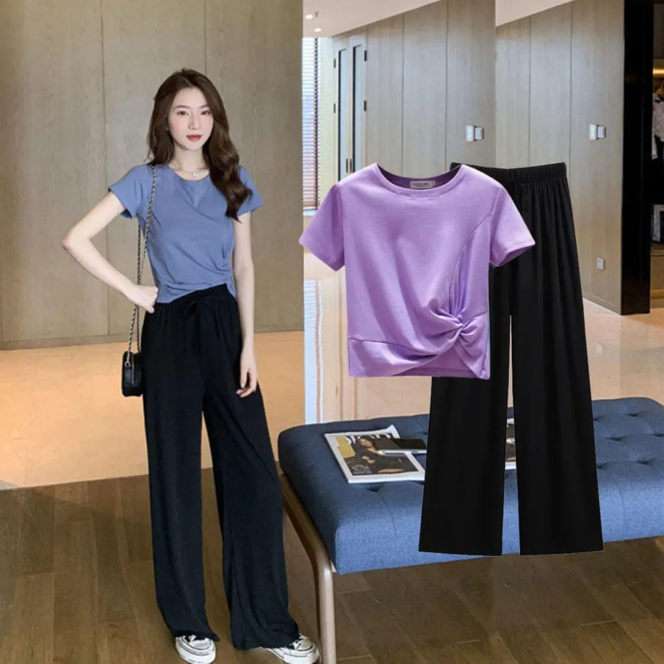  Women's Purple Wide-Leg Pants Summer High Waist Korean