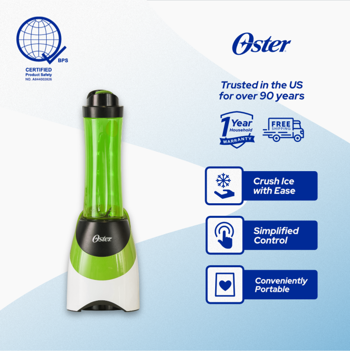 Oster MyBlend Personal Blender with Green 20oz Travel Sports Bottle - 250 watts, Ice-Crushing, Portable Tumbler, Blender Shaker (Juicer and Portable Blender)