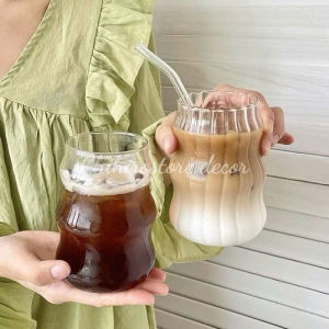 Set 2 Ly Thủy Tinh Gợn Sóng 530ml Decor Cafe Chịu Nhiệt - Bộ Ly Uống Cà Phê Cốc Pha Matcha Homecafe -Chihirostore.decor