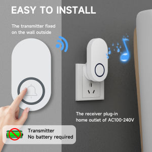 Cerhot No Battery Self Powered Wireless Doorbell US/UK/EU Plug 38 Ringtones Outdoor Waterproof 150m Range Kinetic Door Bell Set
