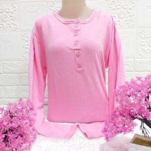 Minola Atasan Kaos Polos Kancing Lengan Panjang Wanita - Busui Friendly