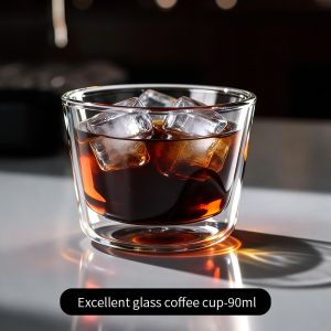BINCOO Glass Espresso Cup Double-Wall Thickened Heat-Resistant for Iced American Latte 90ML/180ML/240ML