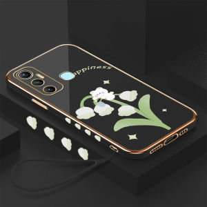 (lokal stock) Kesing hp Untuk Infinix Hot 12 12i 12Play 11 11S NFC (Lanyard Gratis) Cartoon Cute Bear Lily of the Valley Square Edge Pattern Design Luxury Plating Soft Phone Case