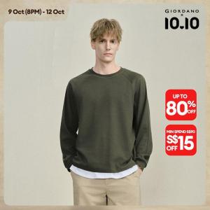 Giordano Men Twill crewneck raglan sleeve sweatshirt Free Shipping 18026813