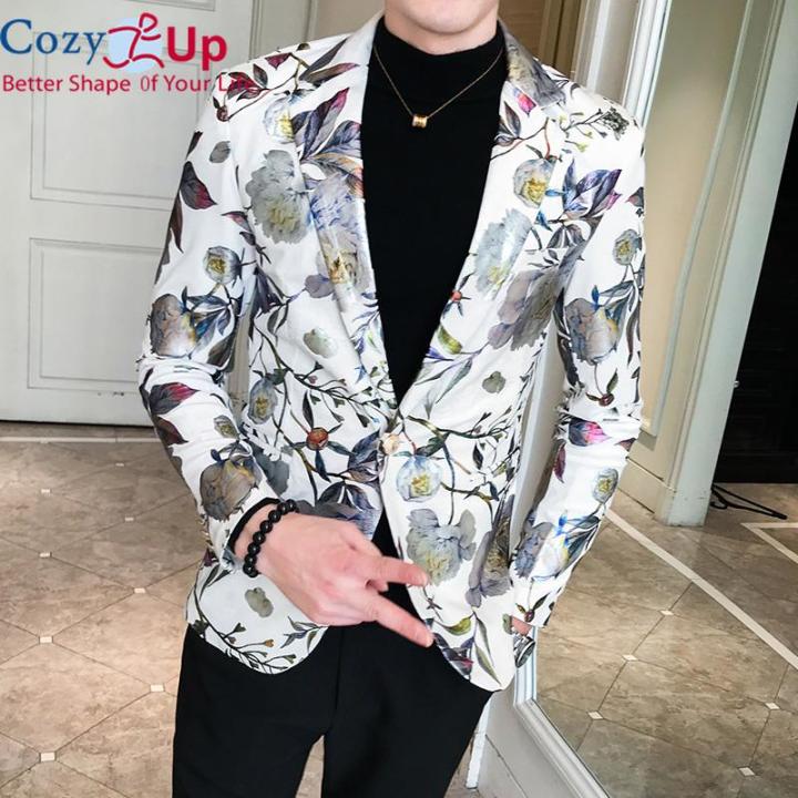 Cozy Up Mens Shiny Luxury Casual Floral Party Blazer Jacket Button Velvet  Blazer Coat Lazada PH