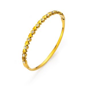 NOVELLEO Love Heart Beads Cuff Bracelet Cute Rhinestone Fashion Stainless Steel Bangle Waterproof Stainless Steel Stacked Bangles Gifts