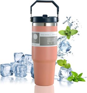 แก้วเก็บความเย็น กระบอกน้ำเก็บความเย็น ถ้วยเก็บความร้อนพร้อมฟาง ความจุ 890ml และ 600ml สแตนเลส 316