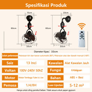 13-inch ceiling fan 6-speed remote control with reversible/timer function ceiling-to-wall high-air volume no-light fan can shake left and right up and down mini fan minimalist ceiling fan