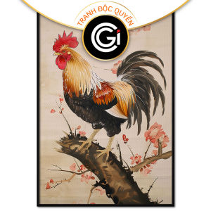 Tranh treo tường tranh dán tường tranh thủy mặc con gà trống tranh phong thủy decor phong cách cổ điển in Canvas. CGI-378