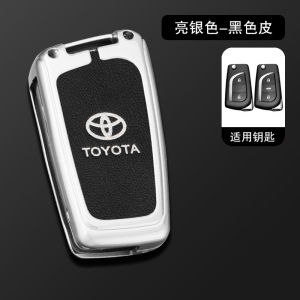Flip Car Key Fob Cover Case Shell Keychain For Toyota Fortuner Hilux Revo Vigo Innova Kijang Aygo Corolla Altis CHR RAV4 Remote Zinc Alloy Genuine Leather Holder Protector Chain