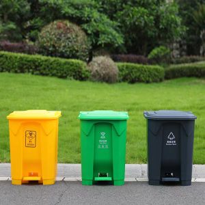 Large outdoor trash can with pedals 20L/30L/50L/80L/100L plastic rectangular trash can with lid commercial trash can with pedals