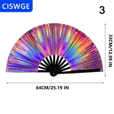 [COD] CISWGE Holographic gấp Fan PVC long lanh Laser taiji Fan nhảy múa vỗ tay fan hâm mộ cho Kung Fu buổi hòa nhạc và Rave bên đầy màu sắc phụ kiện