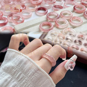 Natural golden silk jade ring with peach blossom design new Chinese style versatile pink color Tianshan green and snow green light luxury ring for girls