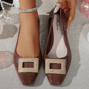 [Free Shipping] WomenS Square-Toe High-Heeled Shoes Chunky Heel New Spring/Autumn Style Comfortable Low-Heeled Pumps With A Shallow Opening And A Metal Buckle