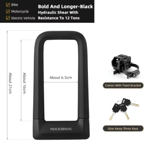 ROCKBROS Alloy Steel Motorcycle Bike U Lock Optional With Cable Set Anti-12 Tons Hydraulic Shear Safety Double Locked 3 Keys Silicone Wrapped With Storage Stand Portable Cycling Scooter Road Bicycle MTB Anti-theft Accessories