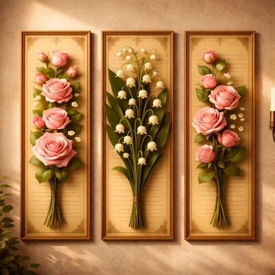 1 HARI JADI 3 Pcs Hiasan Dinding Estetik 3D Gambar Bunga ukuran 10x30cm