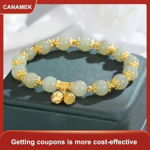 【CANAMEK】 Tự Nhiên Tre Đính Cườm Vòng Đeo Tay Mới Trung Quốc Phong Cách Ngọc Vòng Đeo Tay Cho Phụ Nữ Tinh Tế May Mắn Hotan Ngọc Vòng Đeo Tay