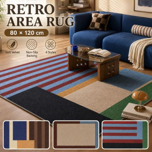 Area Rug Retro Color Block Geometric Non Slip Soft Easy Clean Polyester Carpet For Living Room