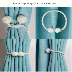 4pcs Magnetic Curtain Tiebacks with Faux Pearl Accents - Modern Polyester Home Decor for Living Room & Bedroom
