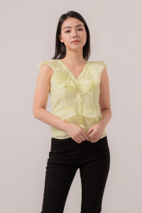RIMINI - Atasan Wanita Bluss Dinner Ruffle Bordir Tanpa Lengan S-XL- Emberlly Top 85700