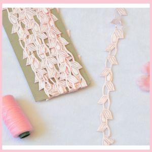 [PER METER] Renda daun bunga dua tangkai daun renda satin souvenir hiasan parcel