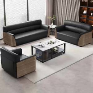 Office sofa business reception hall reception area wood grain luxury office sofa coffee table combination set