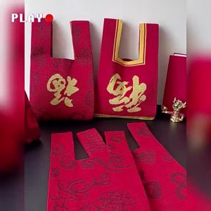[OKLIFE. SG]Chinese New Year Knitted Gift Bag CNY Fortune Knitted Bag Lunar New Year Red Knitted Tote Bag