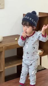 [ New Upgrade ]2025 Autumn and winter pure cotton cartoon seamless home wear 280g Wool Stretch Boys Pajama Set
