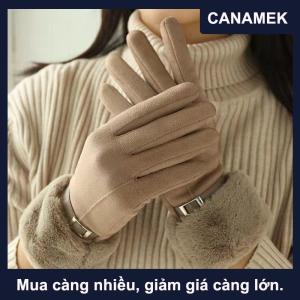 【CANAMEK】 Mùa thu mùa đông ấm da lộn găng tay cộng với nhung dày sang trọng trang trí Cuff Găng tay ngoài trời coldproof màn hình cảm ứng cưỡi găng tay trượt tuyết