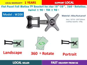 Full Motion TV Bracket for 10" - 30" TV size Model W200