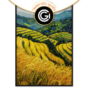Tranh phong cảnh quê hươngcánh đồng lúa chín vàngphong cảnh ruộng bậc thang vùng miền núitranh treo tườngdán tường.CGI-503