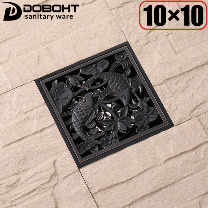 DOBOHT Brass Bathroom Black Color Black Bronze 10CM*10CM Floor Drains ...